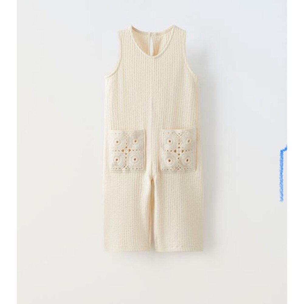 NWT ZARA Toddler Jumpsuit with Crochet Pockets 2T